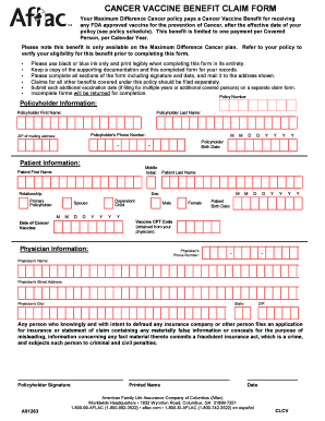 Cancer Vaccine Benefit Claim Form