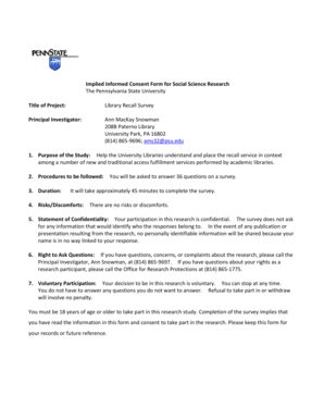 Consent form for survey pdf - Implied Informed Consent Form for Social Science Research The ... - libraries psu