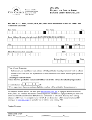 Direct Student Loan application form