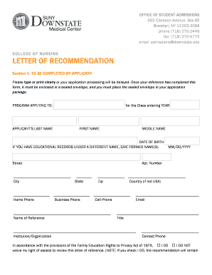 SUNY Downstate Medical Center Letter of Recommendation