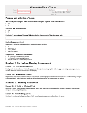 Teacher Observation Form