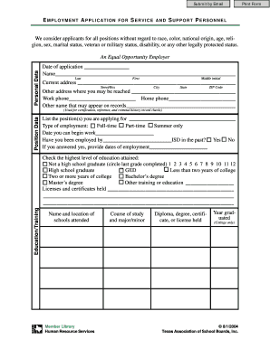 Employment Application for Service and Support Personnel