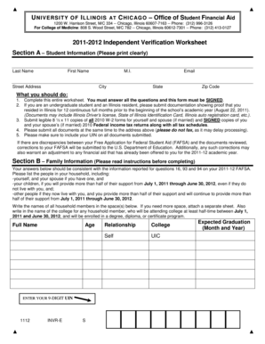 2011-2012 Independent Verification Worksheet