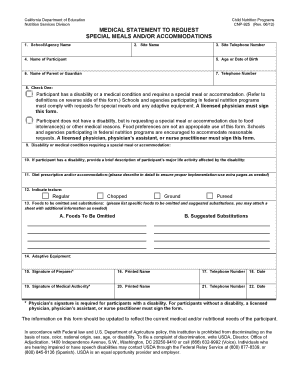 California Special Meal Request Form