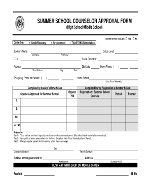 Summer School Counselor Approval Form