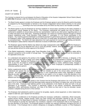 Houston Independent School District One-Year Employee Probationary Contract