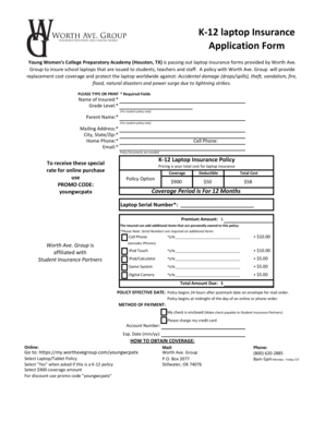 K-12 Laptop Insurance Application Form