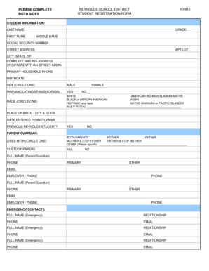Reynolds School District Student Registration Form