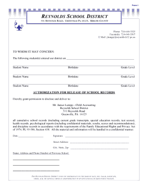 Authorization for Release of School Records