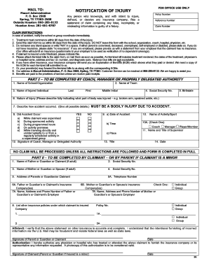 Notification of Injury Claim Form