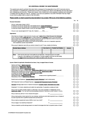 2013 Individual Income Tax Questionnaire