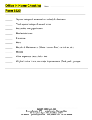 Form 8829 Office in Home Checklist