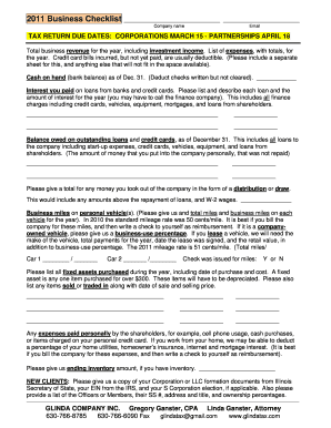 2011 Business Tax Checklist