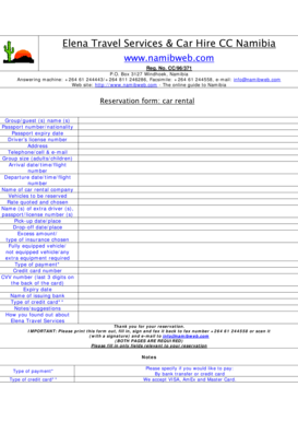 Namibia Car Rental Reservation Form
