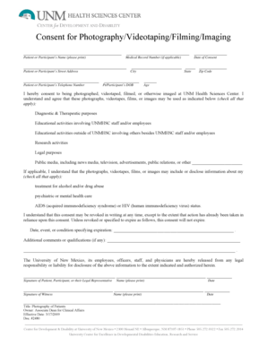 Consent for Photography/Videotaping