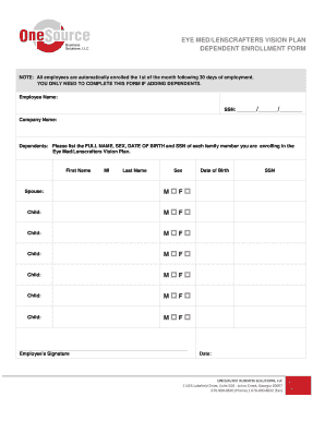 Eye Med/Lenscrafters Vision Plan Dependent Enrollment Form