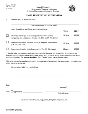 Wisconsin Name Reservation Application