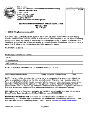 Alaska Business Name Reservation Application