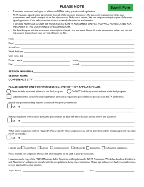NSTA Presenter Safety Agreement