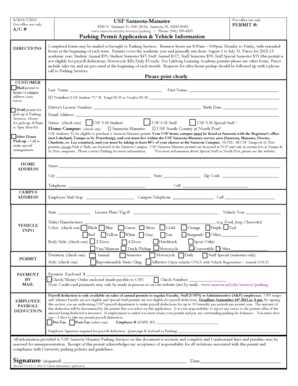 USF Sarasota-Manatee Parking Permit Application