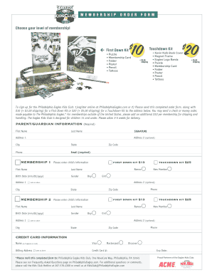 Philadelphia Eagles Kids Club Membership Order Form