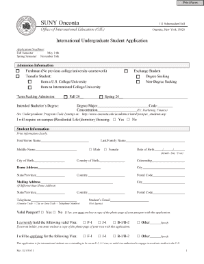 SUNY Oneonta International Undergraduate Application