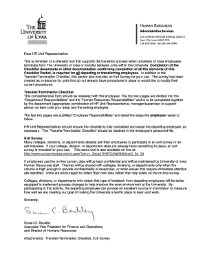 University of Iowa Transfer Termination Checklist