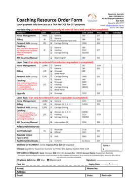 Equestrian Australia Coaching Resource Order Form