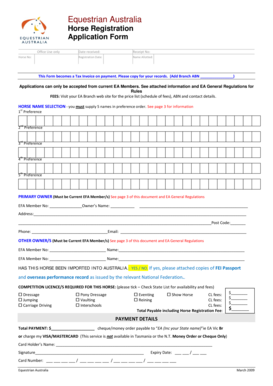 Equestrian Australia Horse Registration Application Form