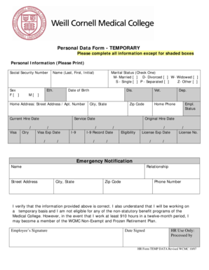 Personal Data Form - Temporary