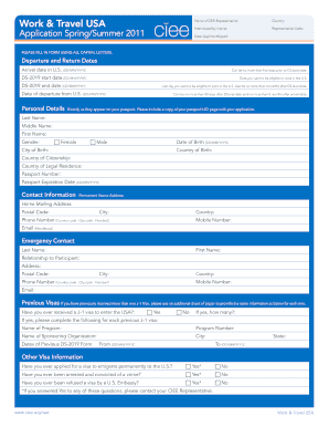 Work & Travel USA Application Form