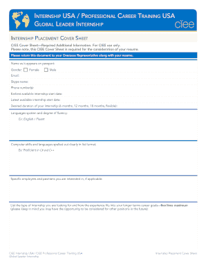CIEE Internship USA Cover Sheet
