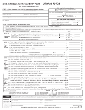 Iowa Individual Income Tax Short Form 2010