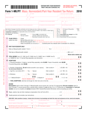 Massachusetts Nonresident/Part-Year Resident Tax Return 2010