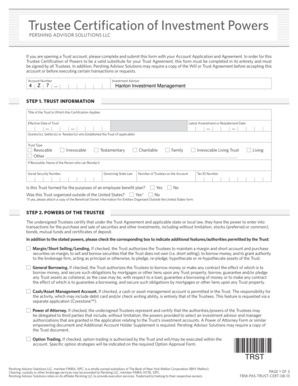 Trustee Certification of Investment Powers