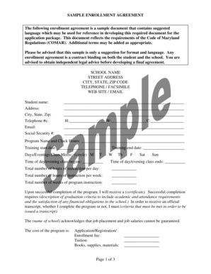 Maryland Student Enrollment Agreement