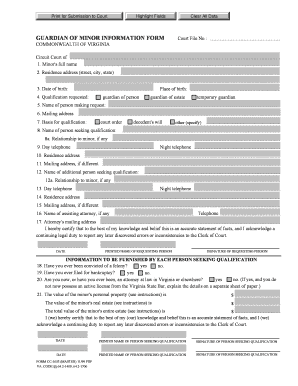 Guardian of Minor Information Form