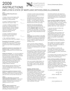 Maryland Employee Withholding Allowance Certificate