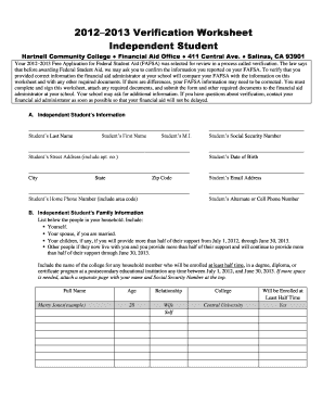 2012 2013 Verification Worksheet Independent ... - Hartnell College!!