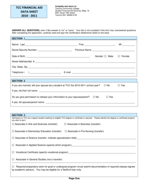 Tacoma Community College Financial Aid Application