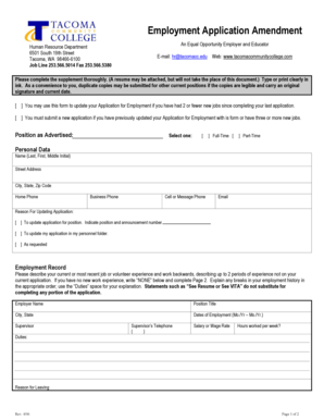 Employment Application Amendment Form