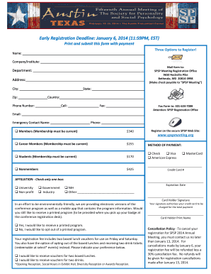 SPSP Meeting Registration Form