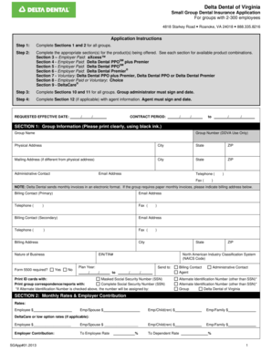 Delta Dental Virginia Small Group Dental Insurance Application