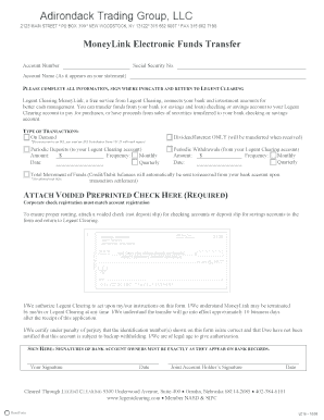 Legent Clearing MoneyLink Electronic Funds Transfer Form