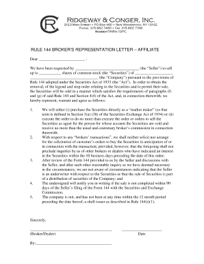 Rule 144 Broker's Representation Letter