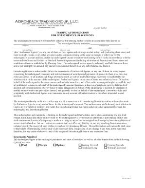 Trading Authorization for Investment Club Accounts