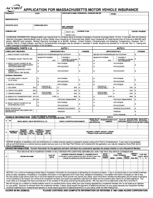 Massachusetts Motor Vehicle Insurance Application
