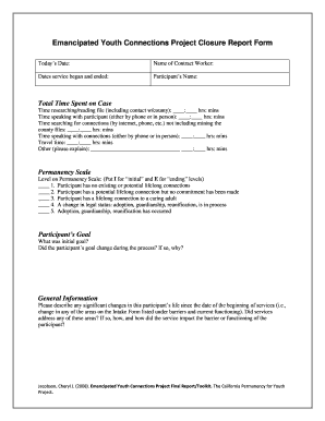 fillable online emancipated youth connections project closure report project closure report