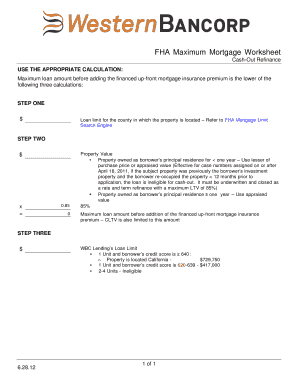 FHA Maximum Mortgage Worksheet Cash Out