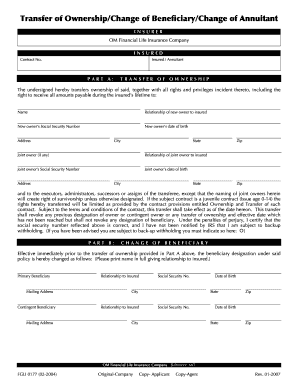 Transfer of Ownership/Change of Beneficiary/Change of Annuitant Form
